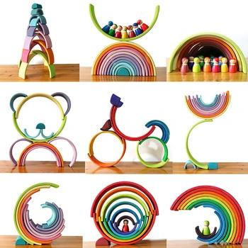 

12 Pcs/Lot Kids Toys Wooden Rainbow Blocks Baby Creative Rainbow Building Blocks Montessori Educational Toys For Children
