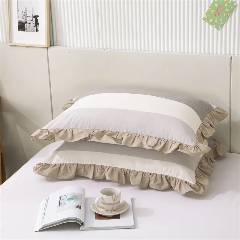 thumbnail image 1 of Funda de almohada de algodón lavada de 48x74cm, ropa de cama para el hogar, funda de almohada a cuadros súper suave, funda de almohada con volantes, decoración para dormitorio y habitación de niña, 2, 1 of 5