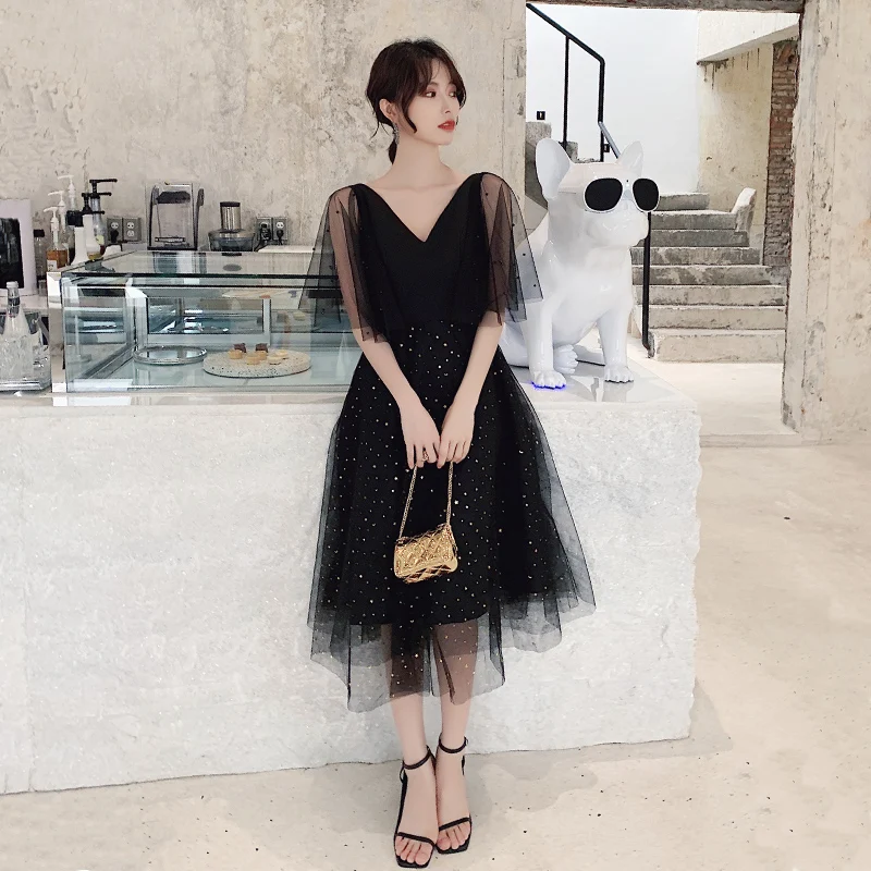 

V-neck Sexy Qipao Lace Patchwork Bling Sequins Lady Black Mesh Dress Evening Party Cheongsam Robe De Soiree Novelty Prom Gown