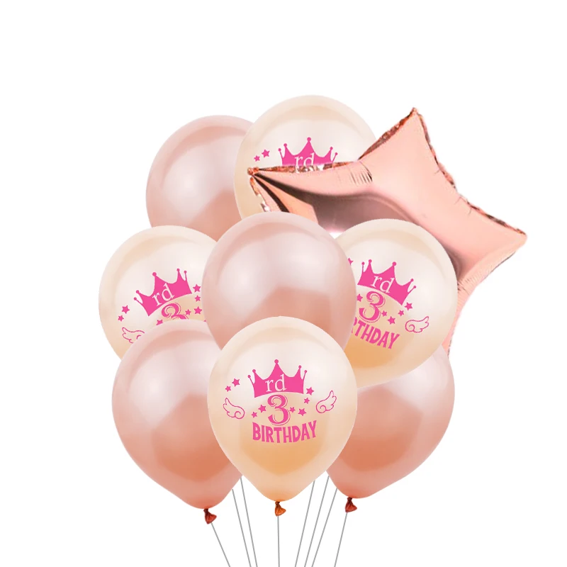 ZLJQ 3-й день рождения шары 3 года мальчик девочка количество шары День рождения украшение третий день Рождения Вечеринка Детский Душ Поставки - Цвет: pink rose