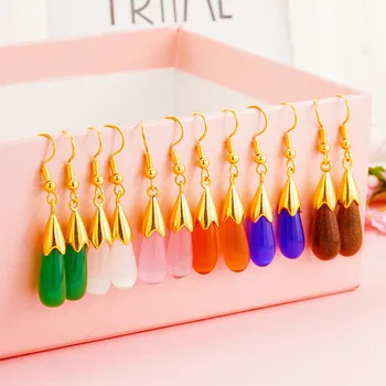 

Luxury 24k Gold Earings Tassel Imitation Precious Stone Cat's Eye Dangle Earrings for Women 2020 Ear Jewerly Wholesale Jewelry