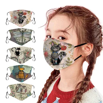 

5PCS Children Kids Print Adjustable Reusable Breathable Safe Protection Mask Breathable Cotton Face Masks Cover mascarilla