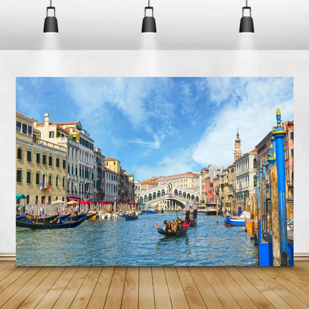 

Laeacco Venice Water City Town Buildings Boat Holiday Family Portrait Photography Backdrops Photo Backgrounds For Photo Studio