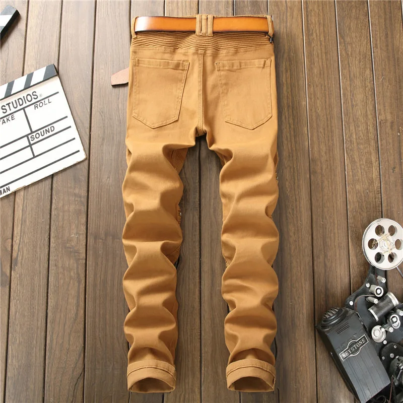 Men's Jeans Zipper Decoration Washed Denim Trousers Fashion Slim Slim Straight Leg Pants 2020 Street Casual Streetwear
