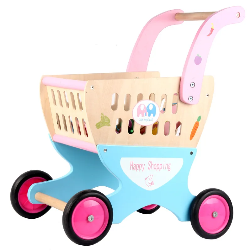 

Wooden Simulation Family Children's Educational Cart Toy Supermarket Shopping Cart Wooden Building Block Car Colorful