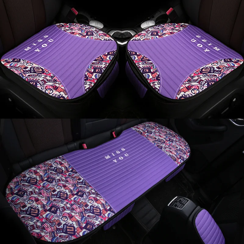 

Four Seasons Universal New Style Flax Non-Backrest Three-piece Set Automobile Seat Cushion Strapped Anti-slip Car Seat Pad Monol