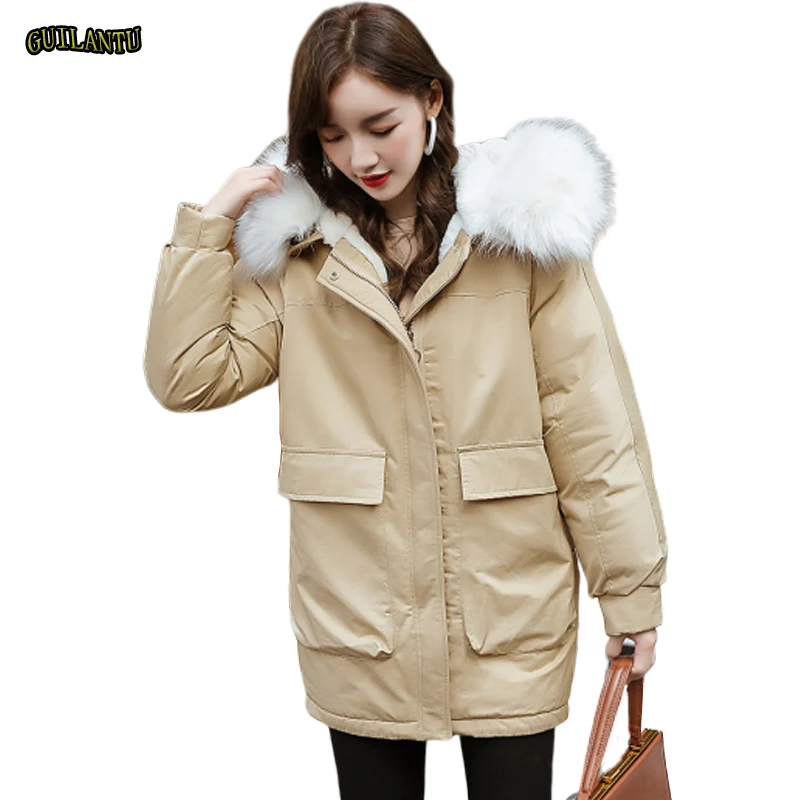 

2019 Winter Jacket Women Thick Warm Wool Liner Cotton Padded Jackets Outwear Fur Collar Hooded Coat Female Long Parkas Mujer