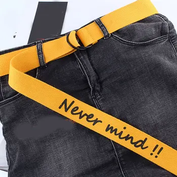 

Muti Color Canvas Belt For Men Women Jeans English Alphabet Personality Double Ring Buckle Belt unisex white Waistband
