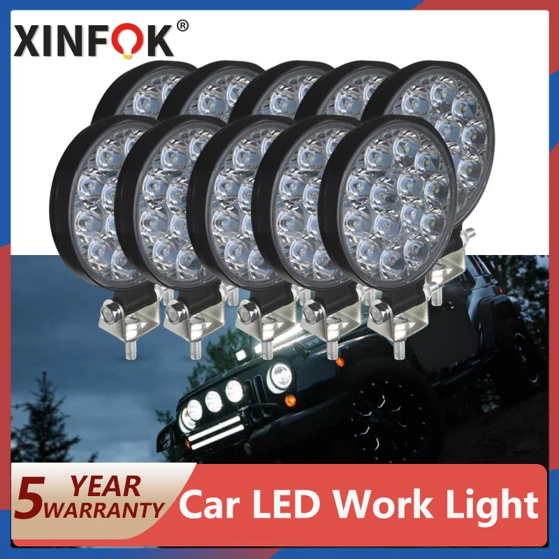 Work Light Car LED Spotlight Light Round LED Work Light Lamp Bar Flood Beam Light Offroad Lamp Light For Truck Car Boat