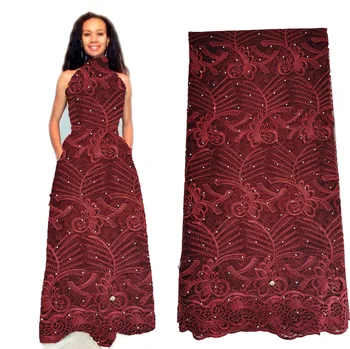 

Burgundy African Lace Fabric Nigerian Lace Fabrics Wine African French Lace fabrics for Wedding Dress