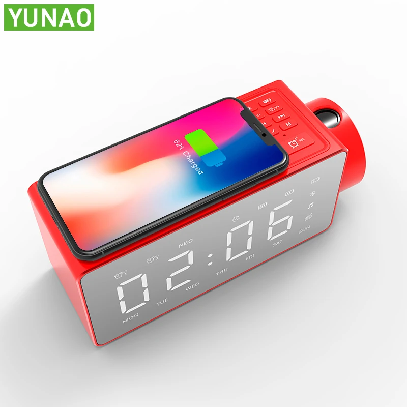 

YUNAO S91 new smart Bluetooth speaker support mobile phone wireless charging clock projection Alarm clock double alarm reminder