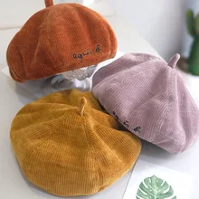 Осенние шапки-береты для мамы и ребенка, винтажный Зимний берет, шапки для женщин, вышивка, буквы, шерсть, восьмиугольные шапочки, женские плоские шапки