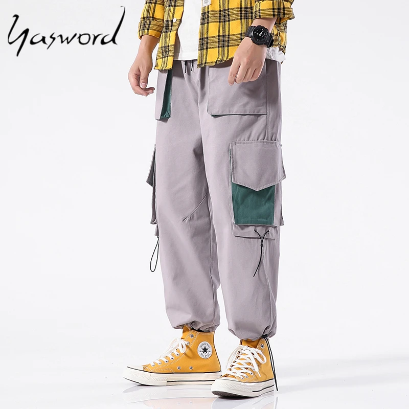 Men Side Pockets Casual Loose Pants Straight-leg Men Pants Men Side Pockets Cargo Harem Pants