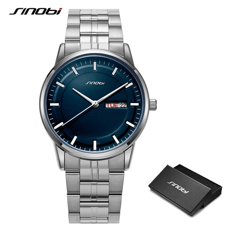 SINOBI New Arrival Man's Watch Blue Face Business Men's Quartz Wristwatch Fashion Stainless Steel Sports Clock Relogio Masculino kids little girls sneakers children s tennis toddlers sports or running shoes lovly fashion new arrival 3 9y