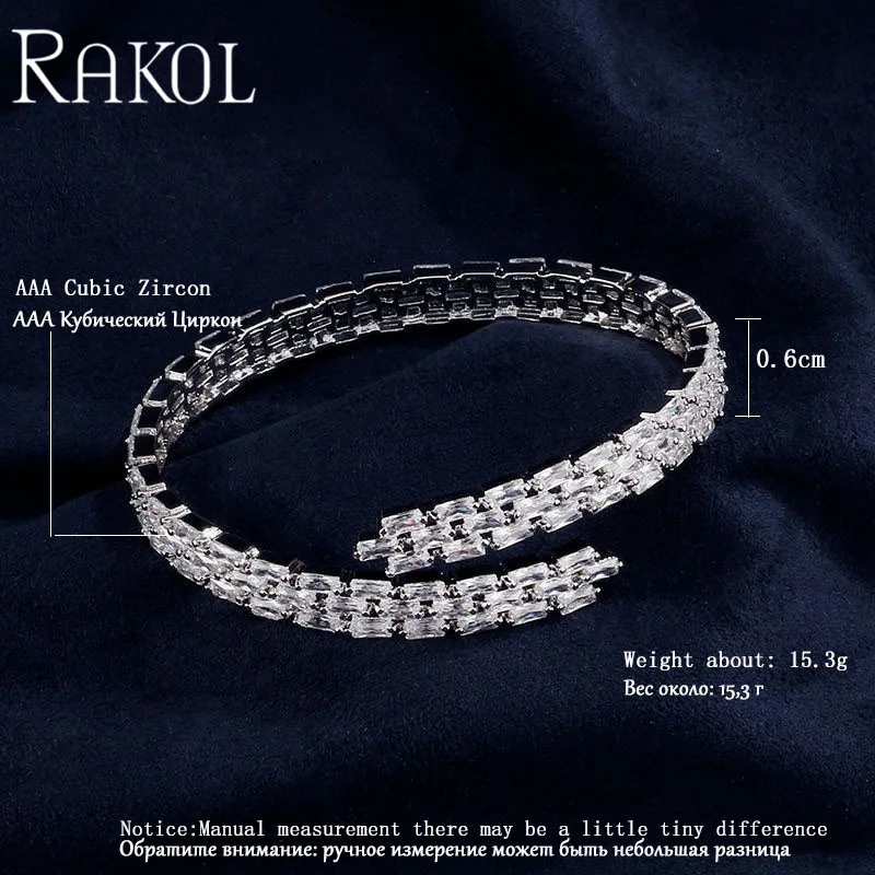 RAKOL высокое качество проложили CZ циркония классический Блестящий Cuf браслеты для женщин Мода День рождения ювелирные изделия аксессуары