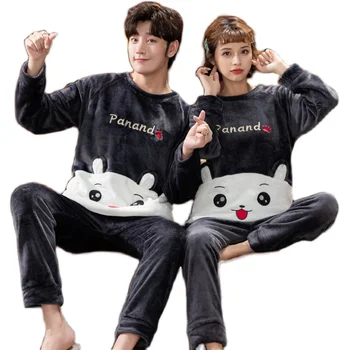 

Women Men Pajamas Set Winter Warm Cartoon Flower Long Sleeve Cute Sleepwear Casual Homewear Female Pyjamas Pijama Mujer Nightdr
