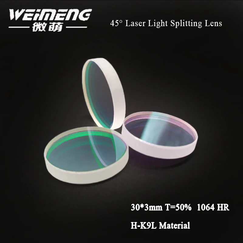 

Weimeng brand directly supply 45 degrees 30*3mm T=50% H-K9L material 1064nm laser light splitting lens for optical laser lens