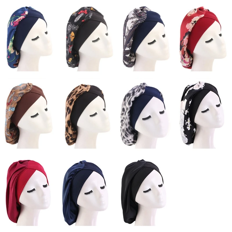 Women Extra Large Satin Long Sleep Cap for Dreadlocks Curly Hair Bonnet Loose Night Sleeping Hat Elastic Band Headwrap Stretchy ladies headbands for short hair