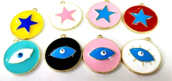 

SALE-6PCS Brass Star Charms Enamel Colorful Round Evil eye -cross-star-heart Pendant,CZ Micro Pave Oil Drop Round focal jewelry