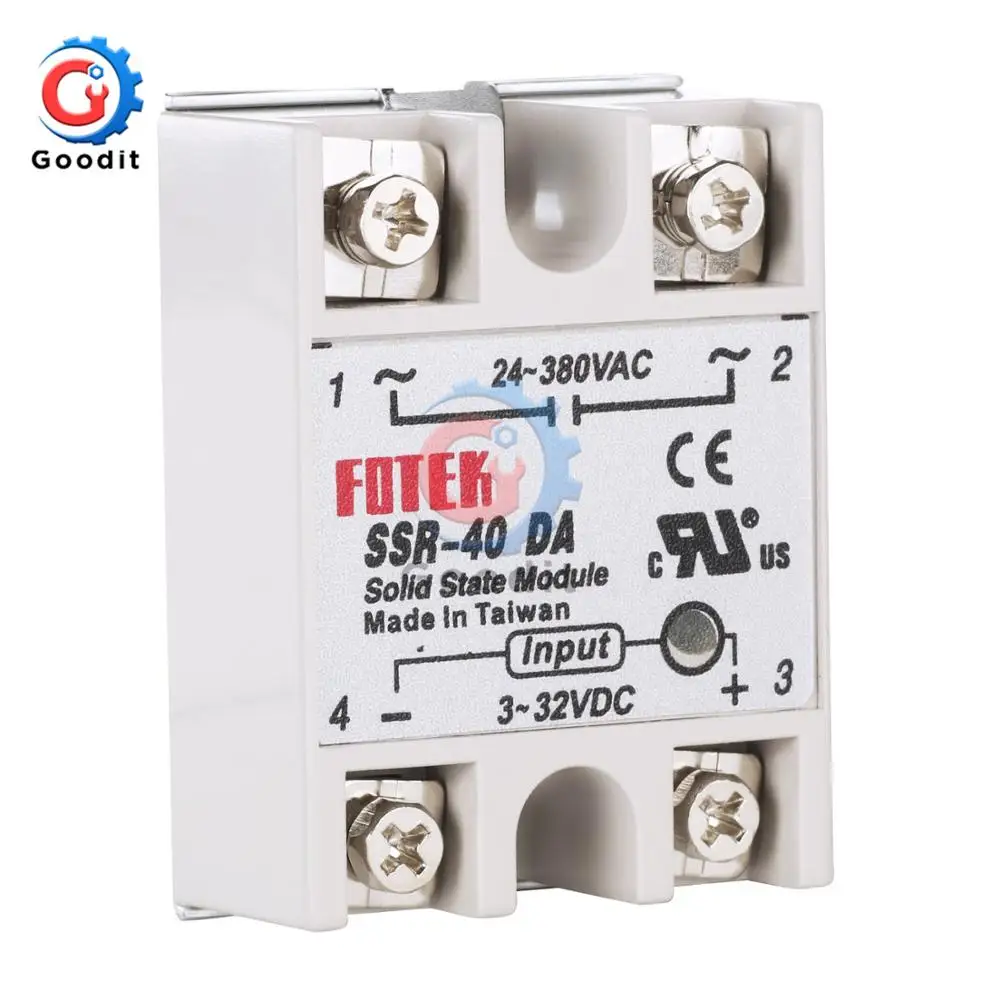 Single Phase DC 3-32V to AC 24-380VAC SSR-40DA 40A Solid State Relay Module 