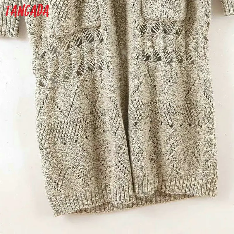 Tangada осень зима женский длинный кардиган с дырками цветочный свитер в Корейском стиле Топ с длинным рукавом Женский вязаный кардиган пальто JNA42