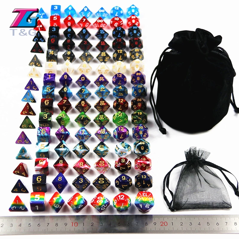 105 красочных игральных костей с черной сумкой T & G Rainbow 15 комплектов D4 D6 D8 D10 % D12 D20