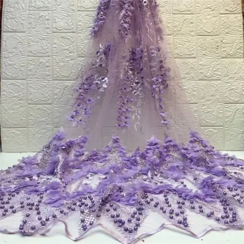 

3D Flower Newest African Tulle Lace Fabrics With Stones Embroidery Net Lace African French Lace High Quality With Beads Wedding