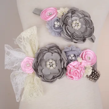 

Export handmade children's dress with belt, brides, pregnant women, belt, lace, Ding flower, feather and diamond set