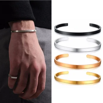 

4MM CUFF BANGLE STAINLESS STEEL MEN'S LOVE CUFF BRACELET MALE JEWELRY