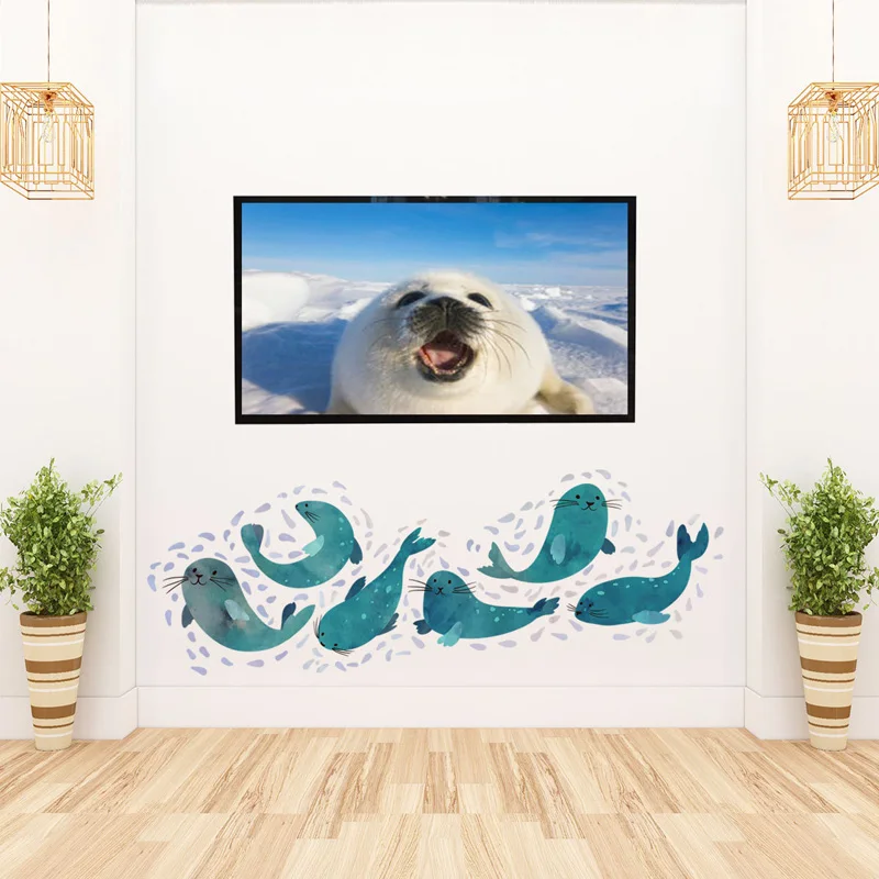Милый морской лев сочетание стикер на стену гостиная спальня ванная комната Ванна декоративный настенный рисунок наклейки обои