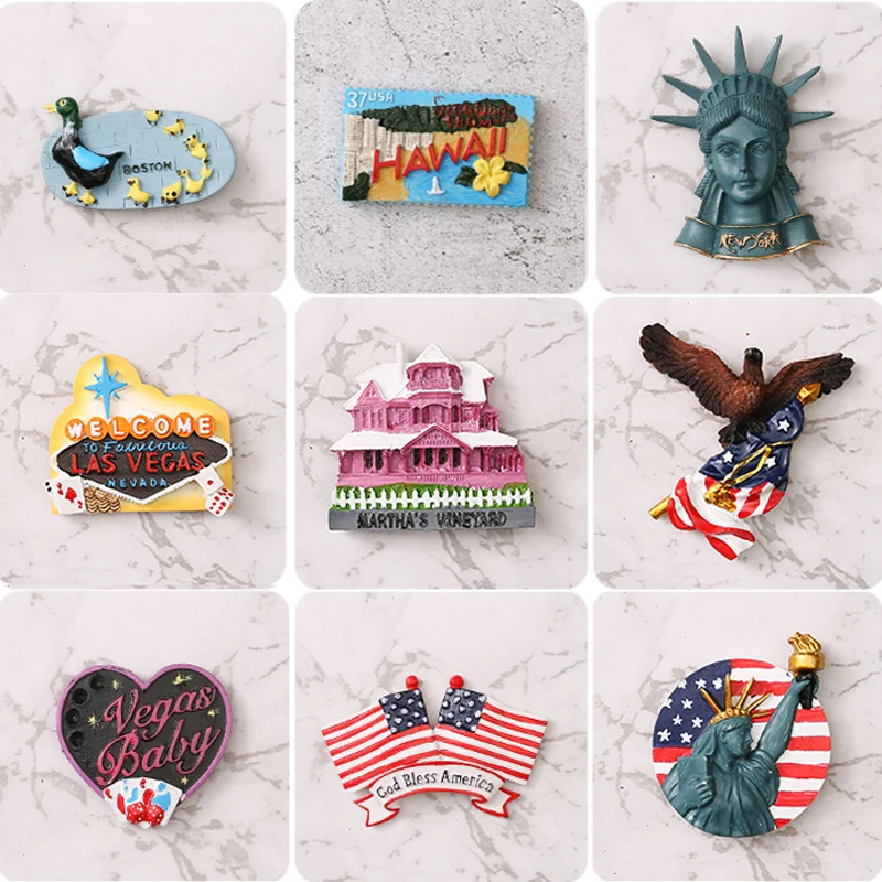 Американский магнит на холодильник из смолы, туристический сувенир, магнитная палка, Нью-Йорк, Лас-Вегаса, Богиня Свободы, флаг орла, Гавайи