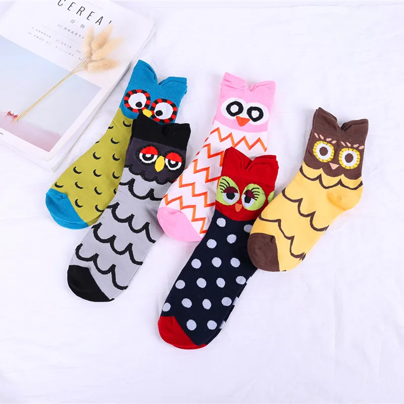 5 Colors 5 пар, женские хлопковые 3D носки с совами, яркие цвета, милые Мультяшные носки с животными, милые повседневные носки для девочек, подарок на Хэллоуин - Цвет: 5 Colors