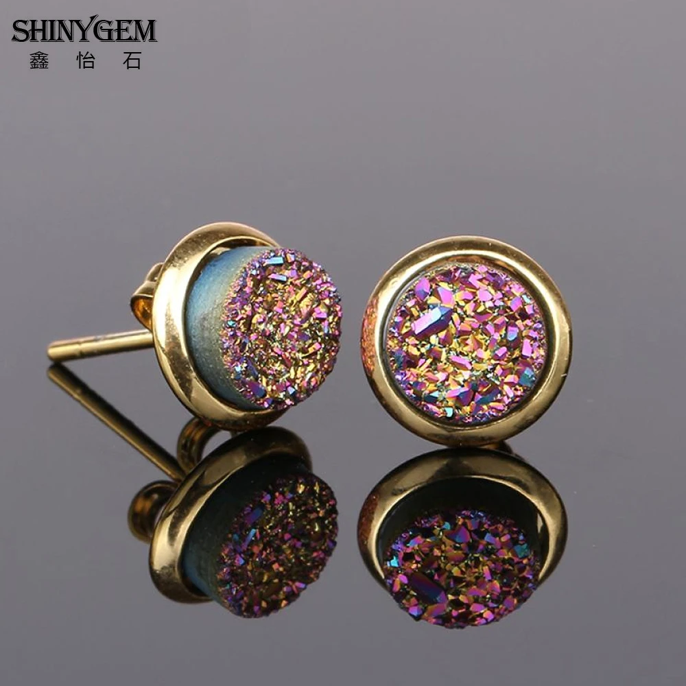 ShinyGem 6 мм/8 мм/10 мм/12mm круглый Агат Серьги позолота Натуральный камень гвоздики