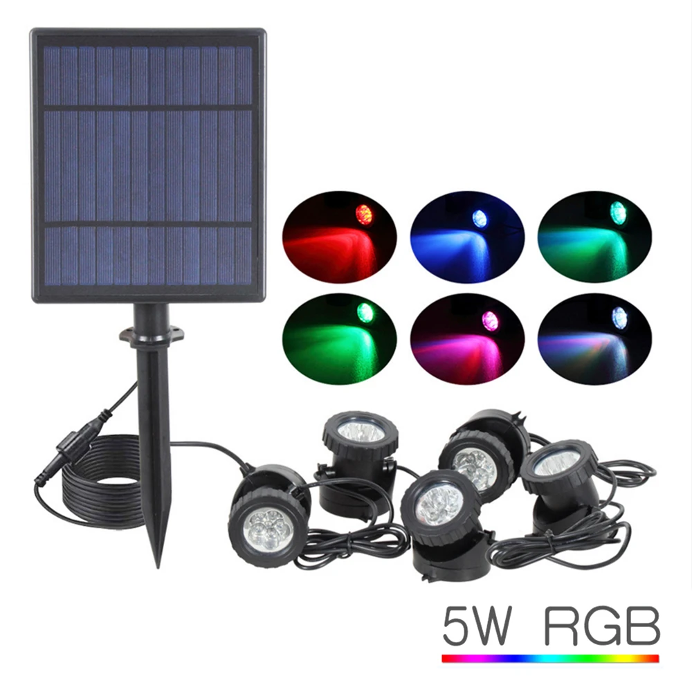 Solar RGB LED Spot Lichter Sensor Wasserdichte Unterwasser Lampe