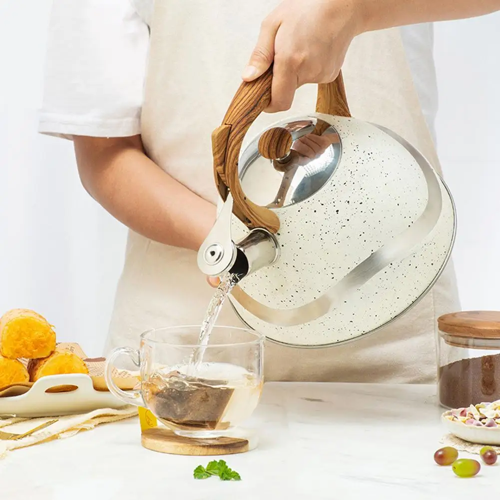 3L Stainless Steel Whistling Tea Kettle Stovetops Enamel Food Grade Tea Pot With Heat-Proof Handle For Gas Induction Cookers