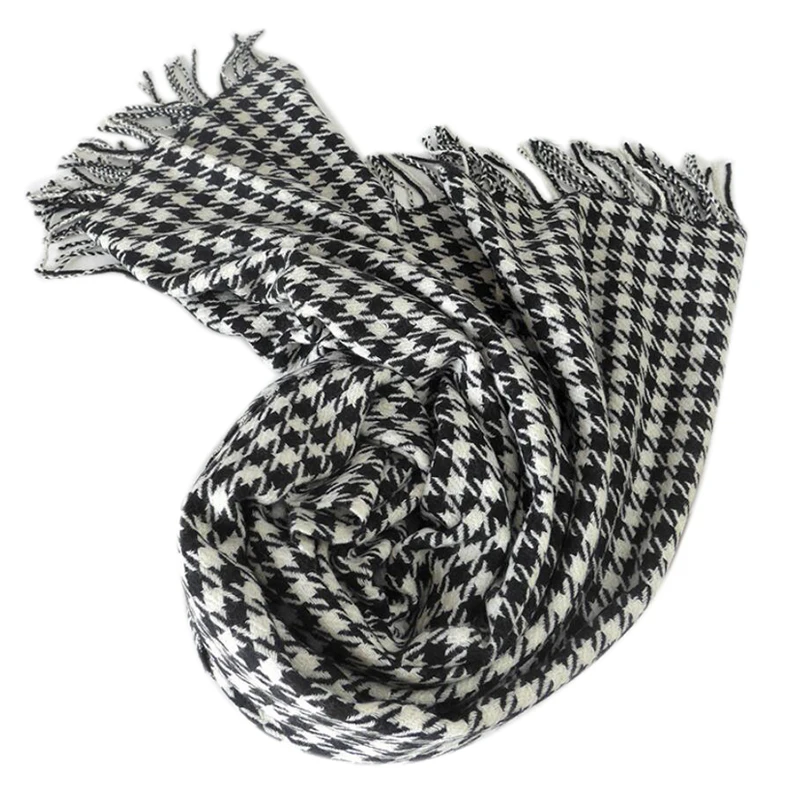 

100 Wool Scarf Winter Woman High Quality Big Size Black White Shawls Warm Lady Free Shipping