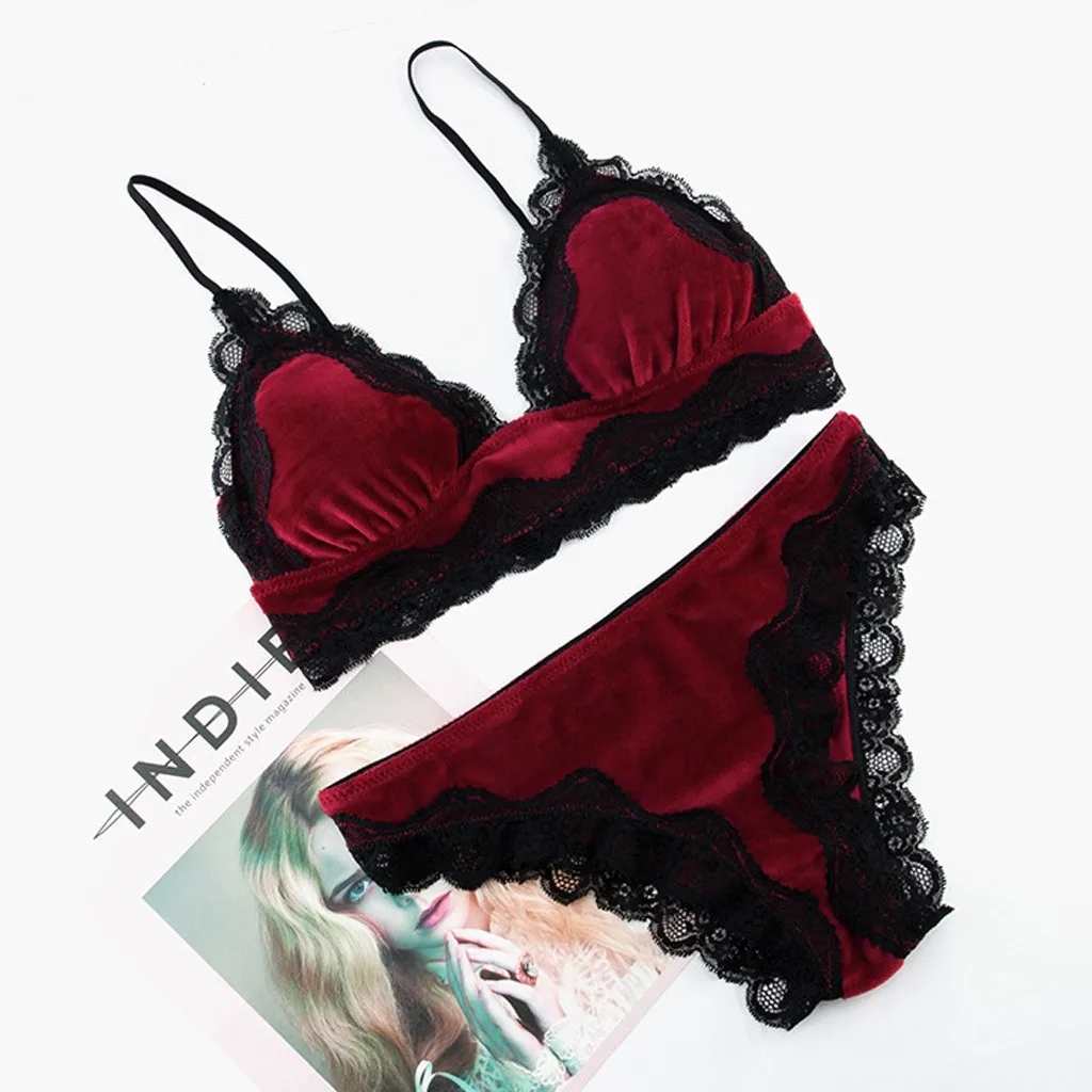 sexy bra panty set Lingerie Sexy Bra Set Bras 2019 Women Brief Sets Women Sexy Lace Velvet Set Comfortable Sleepwear Bra Underwear Sets *S bra panty sets