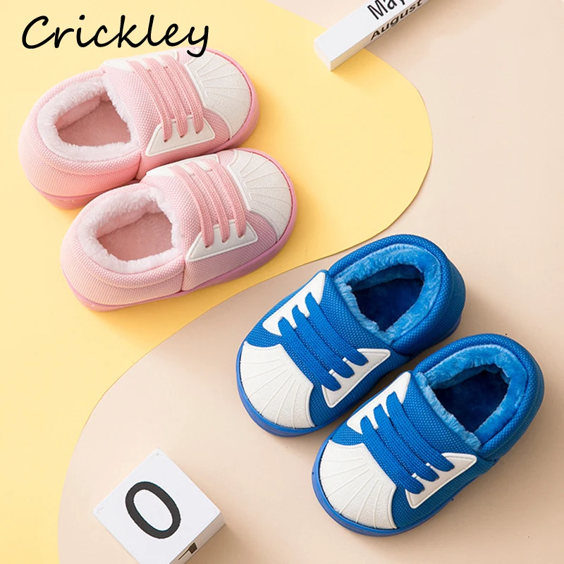 

Children Slippers Canvas Shell Toe Sports Indoor Floor Slippers for Boys Girls Cute Winter Keep Warm Non Slip Outdoors Shoes