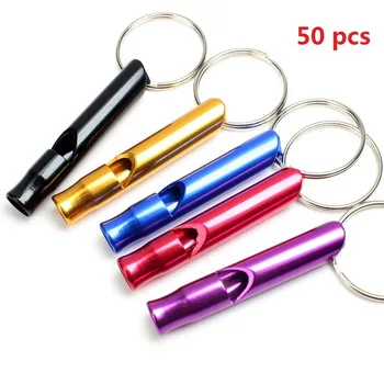 

50pcs Emergency Survival Whistle Multi-function Small Aluminum Alloy Outdoor EDC Camping Keychain Keyring Mini Whistle Supplies