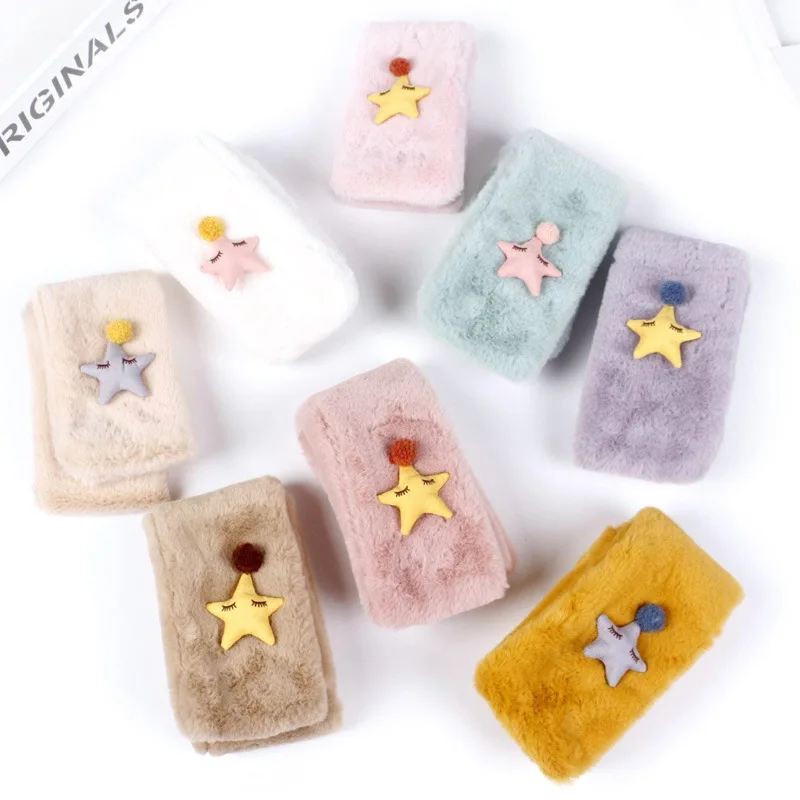 Scsech Winter Cross Thick Warm Cartoon Stars Scarves Wool Plush Faux Fur Collar For Kids Hair Collar Double-Sided Scarves HAC03 (1)