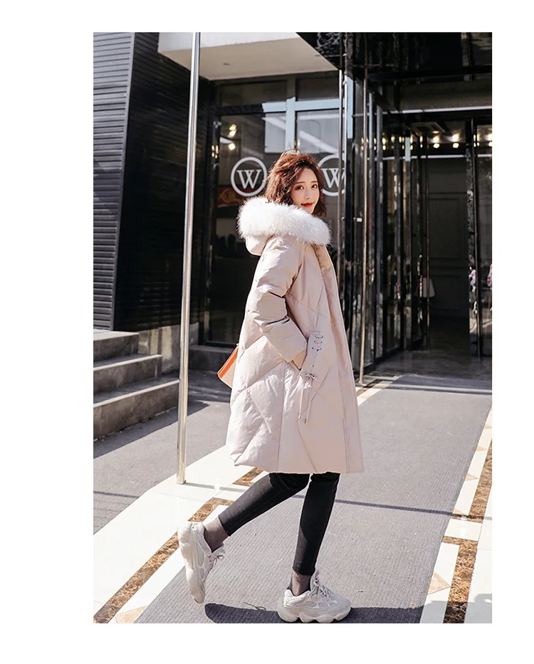 Модный и индивидуальный тренд, элегантный пуховик с капюшоном средней длины, Зимний Элегантный