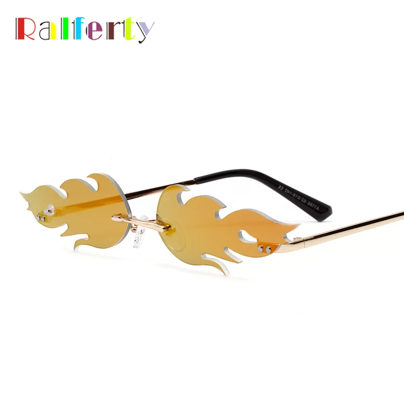 Ralferty декоративный праздничный солнцезащитные очки для женщин и мужчин, новинка, модные солнечные очки с огненным пламенем, без оправы, волнистые винтажные дизайнерские очки W1186