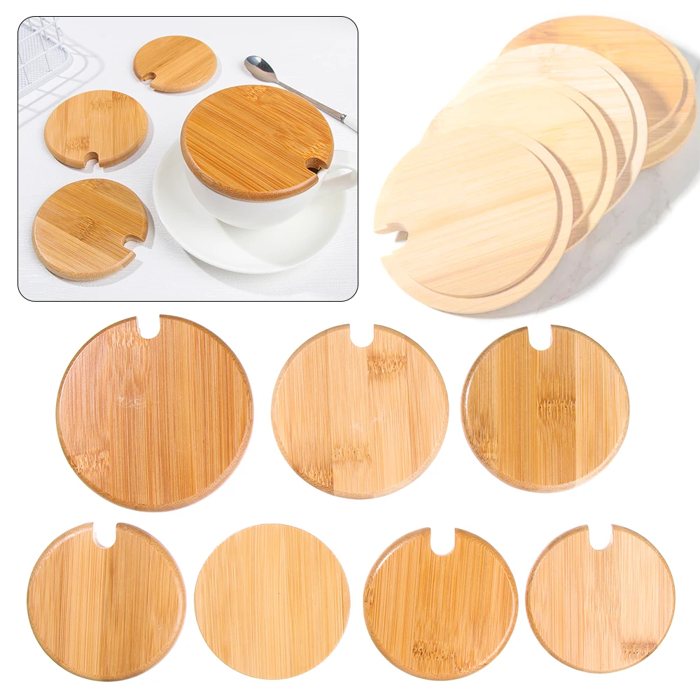 Natural Wood Lid With Spoon Hole Wooden Lids Mason Jar Cap Can Mug Cover Seasoning Bottle Home Kitchen Supplies Various Sizes for wooden jar lids