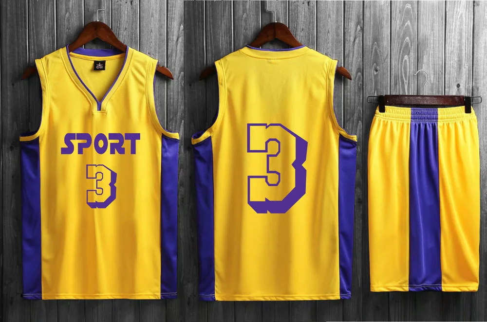 Спортивные желтые баскетбольные наборы 23# для взрослых и детей, баскетбольная форма на заказ, баскетбольные командные комплекты, мужские спортивные костюмы для колледжа - Цвет: Number 3
