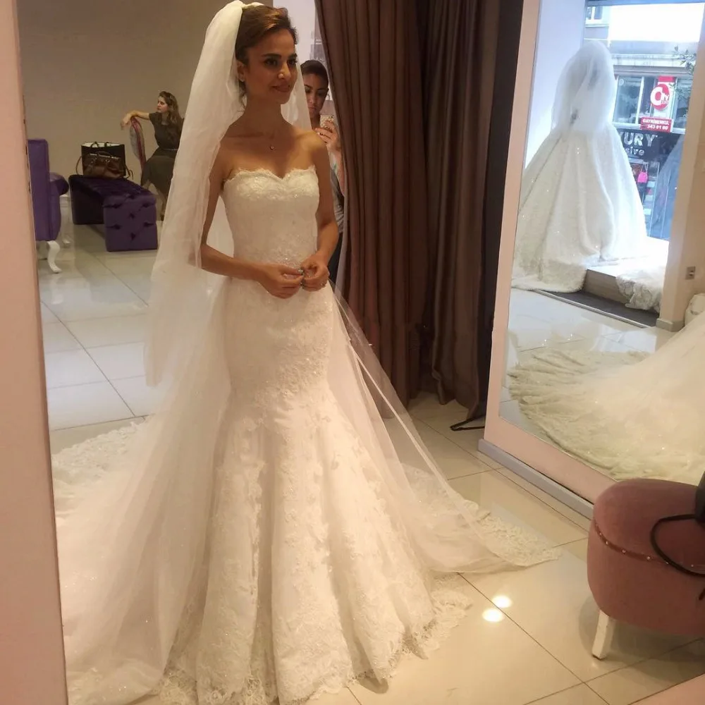 Скромное платье vestido de noiva Милое Свадебное платье 2019 с коротким шлейфом аппликация кружевные свадебные платья-Русалка на заказ