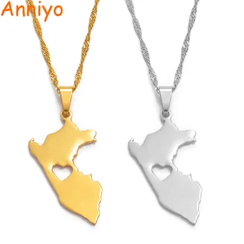 

Anniyo Peru Map Pendant Necklaces for Women/Men Gold Color/Silver Color Map of Peru Jewelry Peruvian #006121