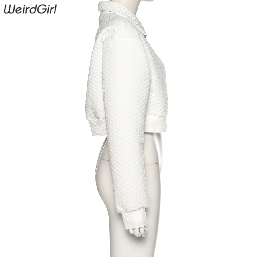 Weirdgirl, женские модные толстовки на молнии, повседневные, тонкие, Осень-зима, женские, короткие, одноцветные, свободные топы, уличная одежда