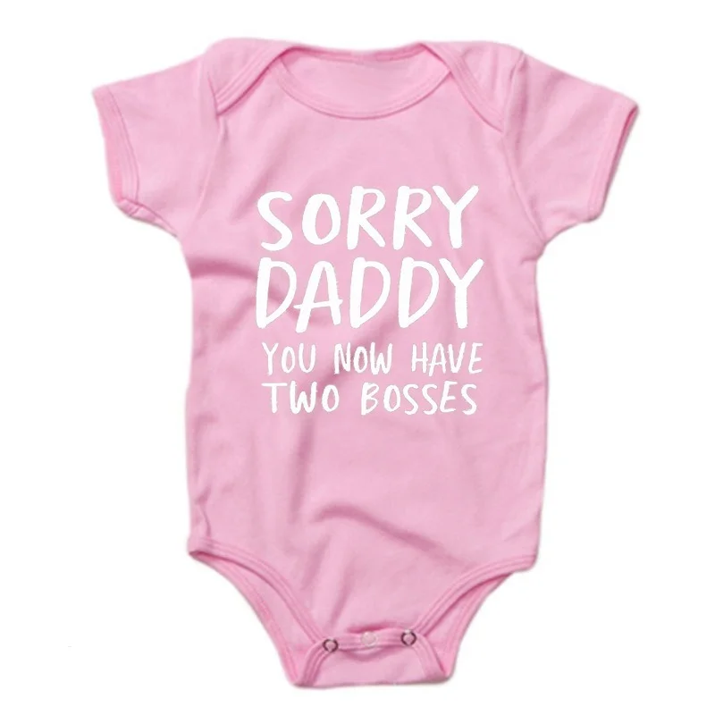 0-18M Sorry Daddy You Know Have Two Bosses Print Funny Newborn Baby Cotton Romper Infant Bebe Boy Girl Short Sleeve Jumpsuit