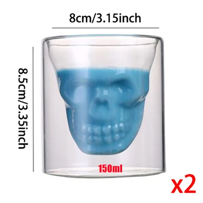 2pcs 150ml cups KHGDNOR череп Стекло Shot виски вина с украшением в виде кристаллов бутылка чашки 25 мл 75 мл 150ml 250ml прозрачные вина чашка для питья - Цвет: 2pcs 150ml cups
