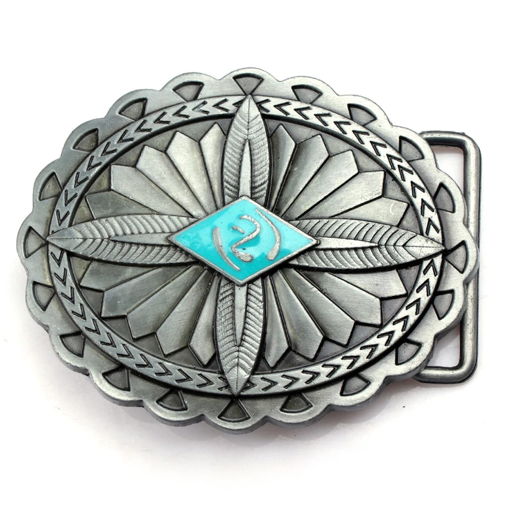 Wave Brims Oval Alloy Flower Shaped Indian Aborigine Belt Buckle for Cowboy Men Accessories Boho Women Belt Buckle